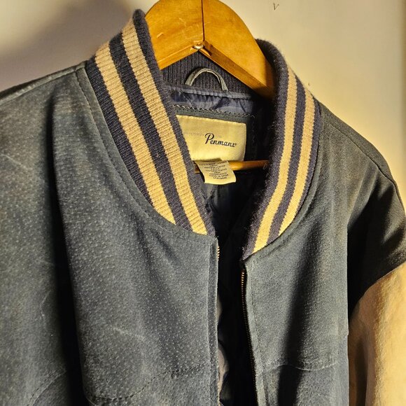 Vintage Penmans Leather Varsity Jacket Men’s Large – Navy & Cream Letterman - Picture 4 of 9
